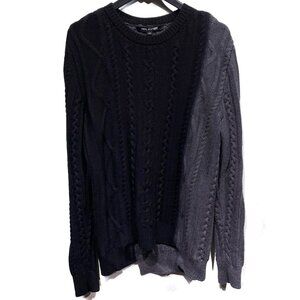 Neil Barrett Two Tone Black Cable Knit Asymmetrical Sweater